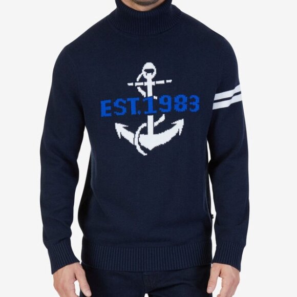 Nautica Navy Nautical  Pima Cotton Sweater Turtleneck Size Medium - Picture 1 of 5